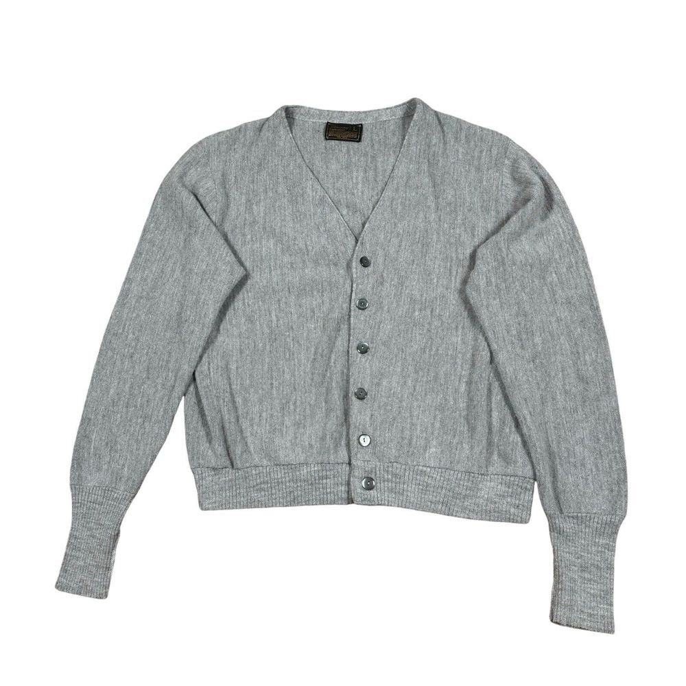 Vintage JCPenney Men's Sz Large Gray Button Down Cardigan 100% Orlon Acrylic